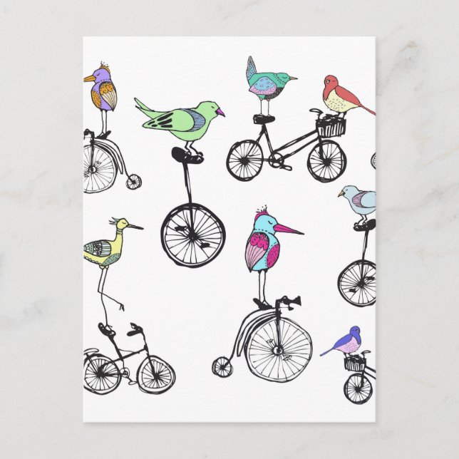 Bird Bike Illustration Postcard (Front)