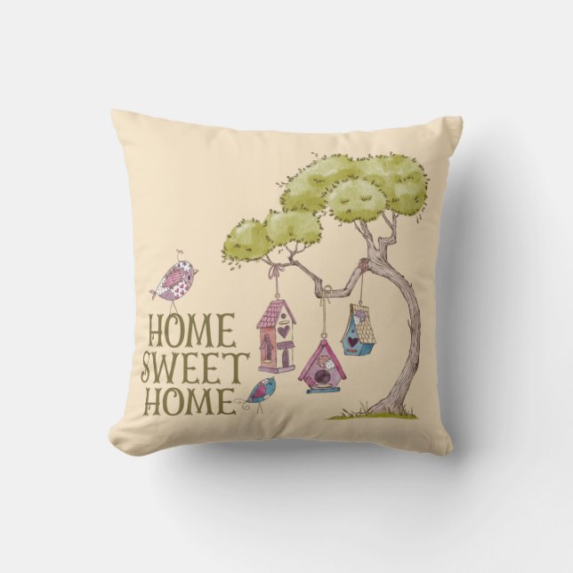 Bird Birdhouse Home Throw Pillow (Front)