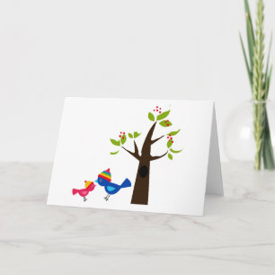 Bird Birds Mum Kid Family Tree Cute Cartoon Animal Card