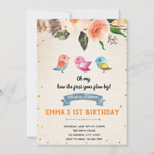 Bird birthday baby shower invitation