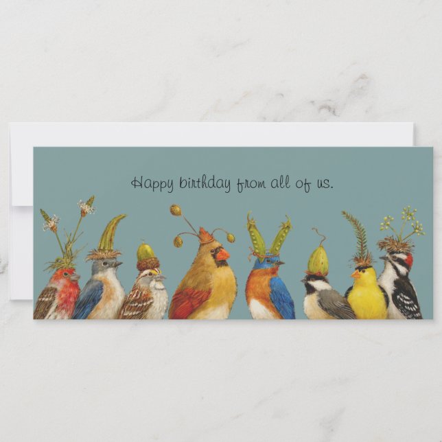 bird birthday greeting from the group flat card (Front)