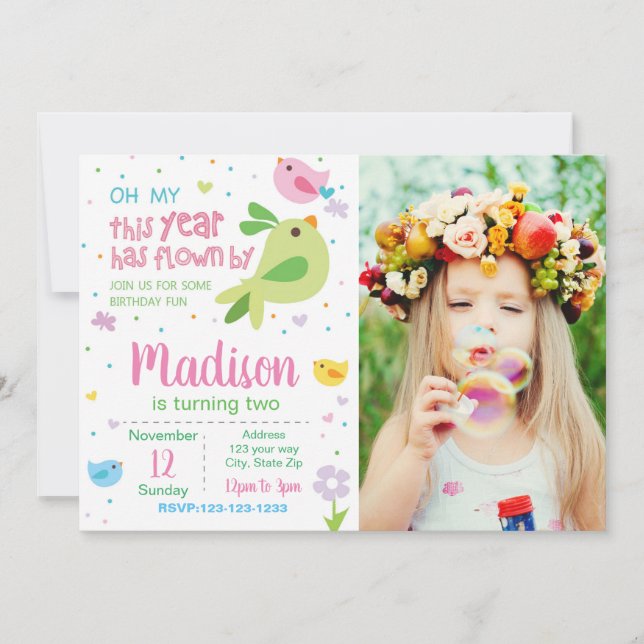 Bird Birthday Invitation with Photo (Front)
