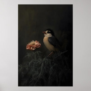 Bird & Bloom Dark Academia Botanical Art, Vintage Poster