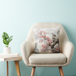 Bird Blooming Flowers Cushion