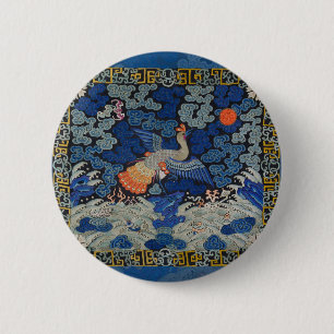 Bird Blue Chinese Embroidery Vintage 6 Cm Round Badge