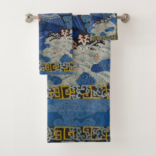 Bird Blue Chinese Embroidery Vintage Bath Towel Set