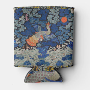 Bird Blue Chinese Embroidery Vintage Can Cooler