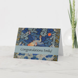 Bird Blue Chinese Embroidery Vintage Card