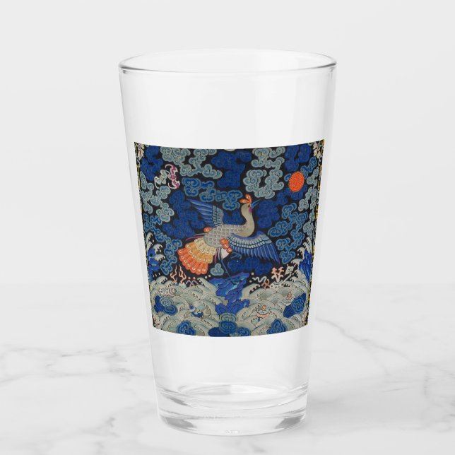 Bird Blue Chinese Embroidery Vintage Glass (Front)