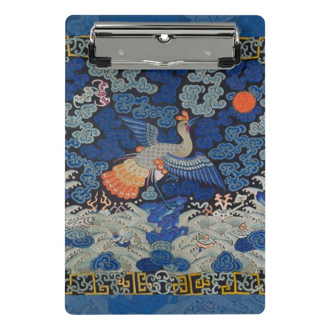 Bird Blue Chinese Embroidery Vintage Mini Clipboard (Front)