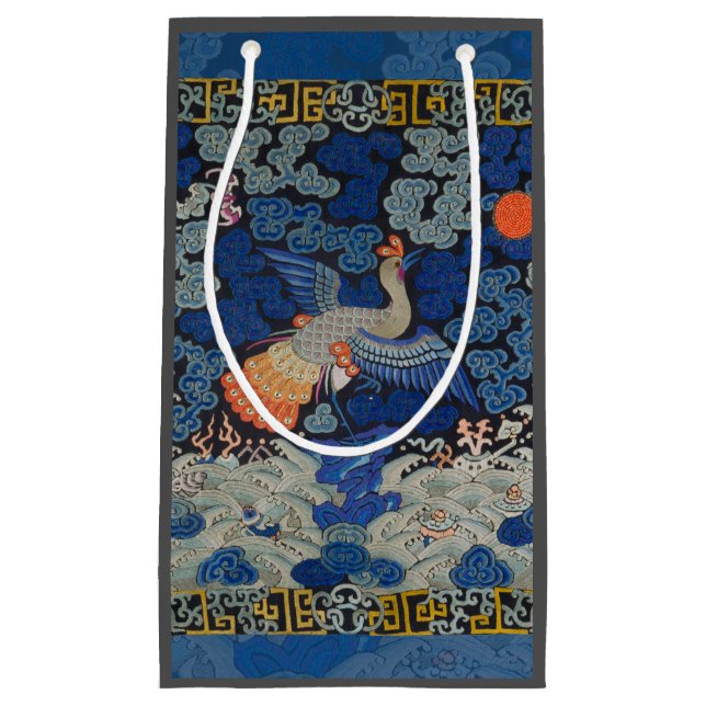 Bird Blue Chinese Embroidery Vintage Small Gift Bag (Front)