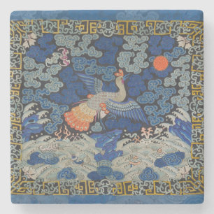 Bird Blue Chinese Embroidery Vintage Stone Coaster