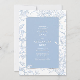 Bird Botanical French Blue Floral Wedding Invitation