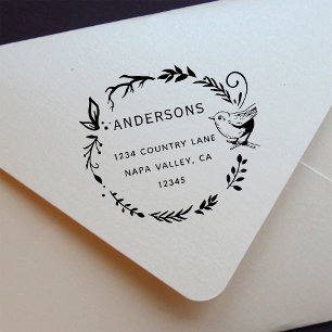 Bird & Botanical Wreath Return Address Self-inking Stamp