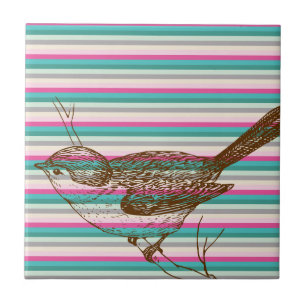 bird branch animals nature colourful pattern art ceramic tile
