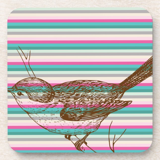bird branch animals nature colourful pattern art coaster (Front)