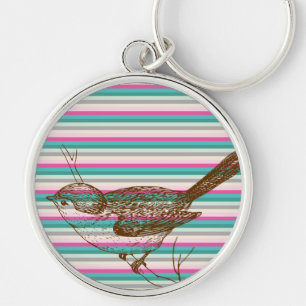 bird branch animals nature colourful pattern art key ring