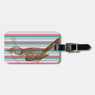 bird branch animals nature colourful pattern art luggage tag
