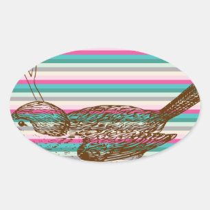 bird branch animals nature colourful pattern art oval sticker
