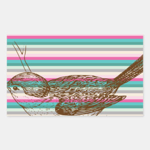 bird branch animals nature colourful pattern art rectangular sticker