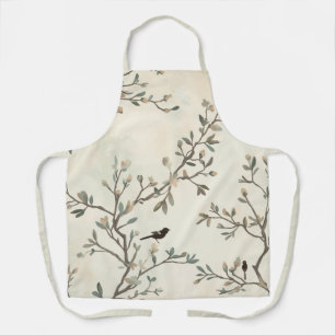 Bird Branch Watercolor Beige Nature Painting Apron