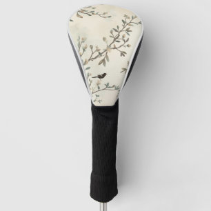 Bird Branch Watercolor Beige Nature Painting Golf Head Cover