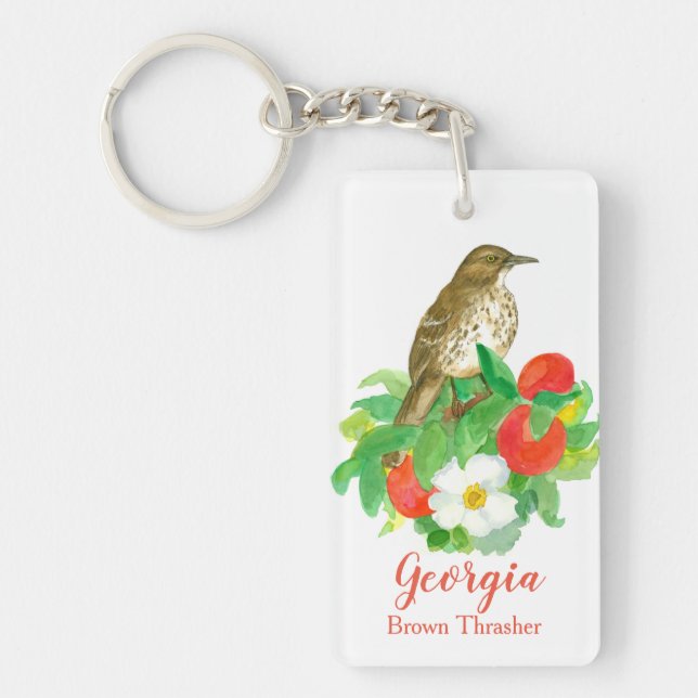 Bird Brown Thrasher Georgia Peaches Key Ring (Front)