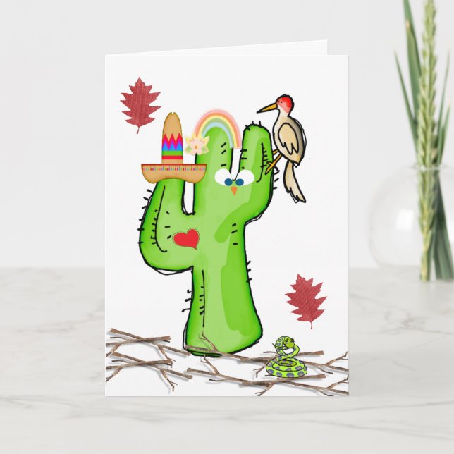Bird Cactus Greeting Card (Front)