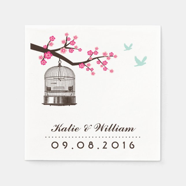 Bird Cage and Flower Paper Napkins for Wedding (Front)