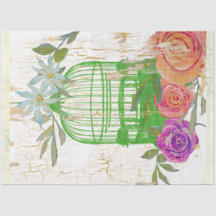 Bird Cage BOHO Vintage Floral Wood Decoupage Tissue Paper