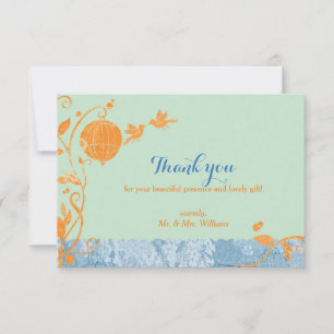 Bird Cage Love Birds Mint Green Wedding Thank You Card