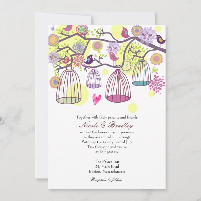 Bird Cage Love Birds Wedding Invitation (Front)