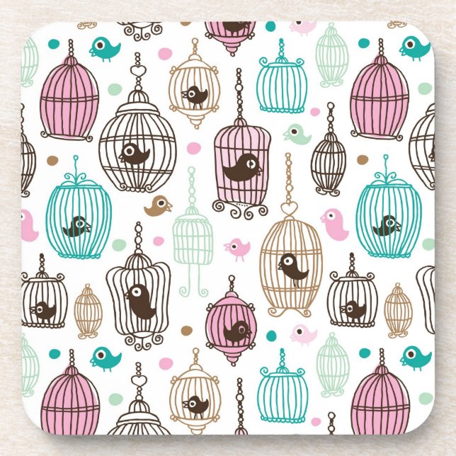 bird cage love kids background pattern coaster (Front)