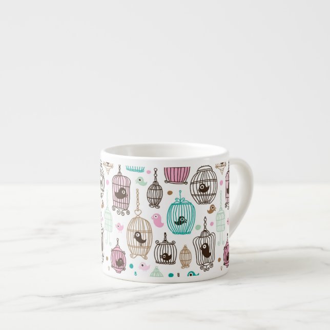 bird cage love kids background pattern espresso cup (Front Right)
