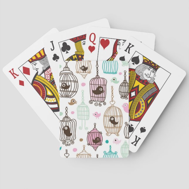 bird cage love kids background pattern playing cards (Back)