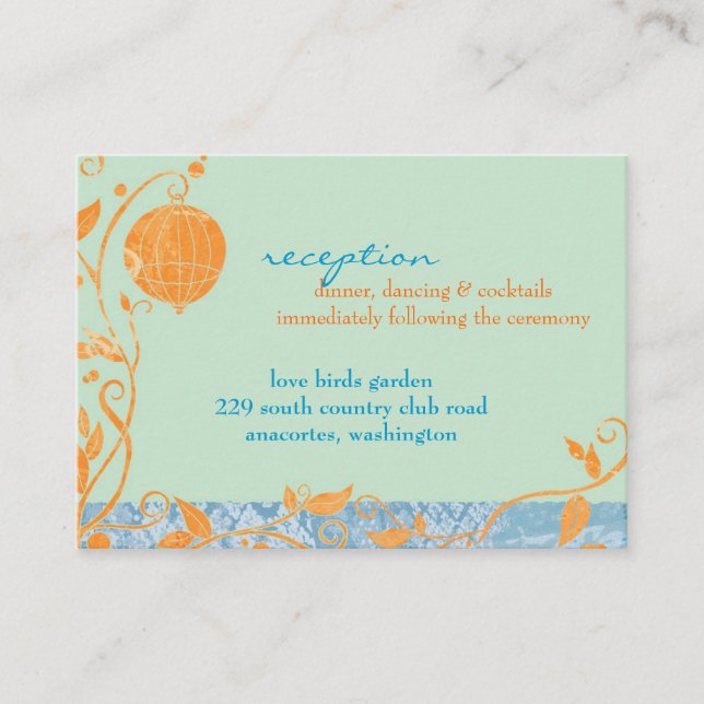 Bird Cage Mint Wedding Reception Enclosure Card (Front)