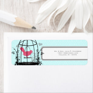 Bird Cage Pink Bird Musical Notes and Heart Return Address Label