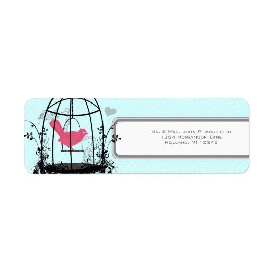 Bird Cage Pink Bird Musical Notes and Heart Return Address Label