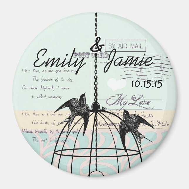 Bird Cage Wedding Magnets Postcard Background (Front)