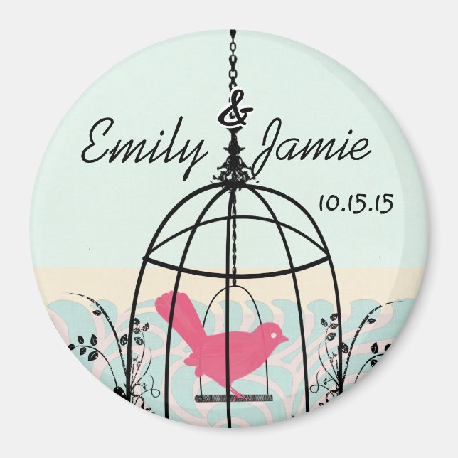Bird Cage Wedding Stickers or Customise Magnet (Front)