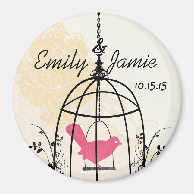Bird Cage Wedding Stickers or Customise Magnet (Front)
