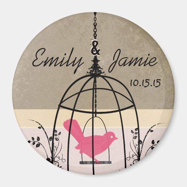 Bird Cage Wedding Stickers or Customise Magnet (Front)