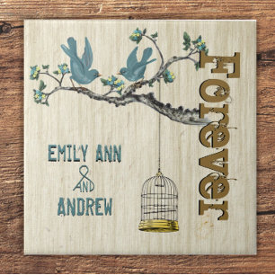 Bird Cage Wood Grain Tree Forever Anniversary Tile