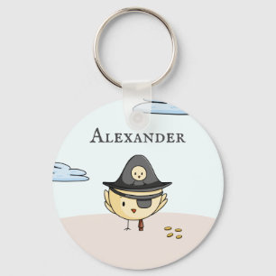 Bird Captain with Eye Patch Pirate Personalised Key Ring