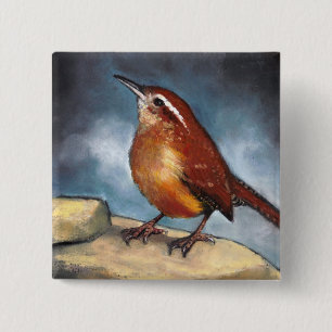 Bird: Carolina Wren in Pastel: Wildlife Art 15 Cm Square Badge
