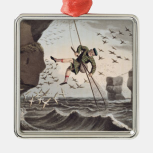 Bird Catching from Above, engraved by Matthew Dubo Metal Ornament