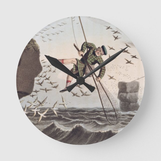 Bird Catching from Above, engraved by Matthew Dubo Round Clock (Front)