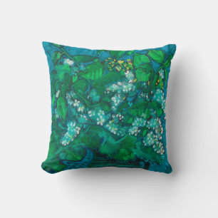 Bird Cherry Flowers Blossom Floral Pastel Painting Cushion