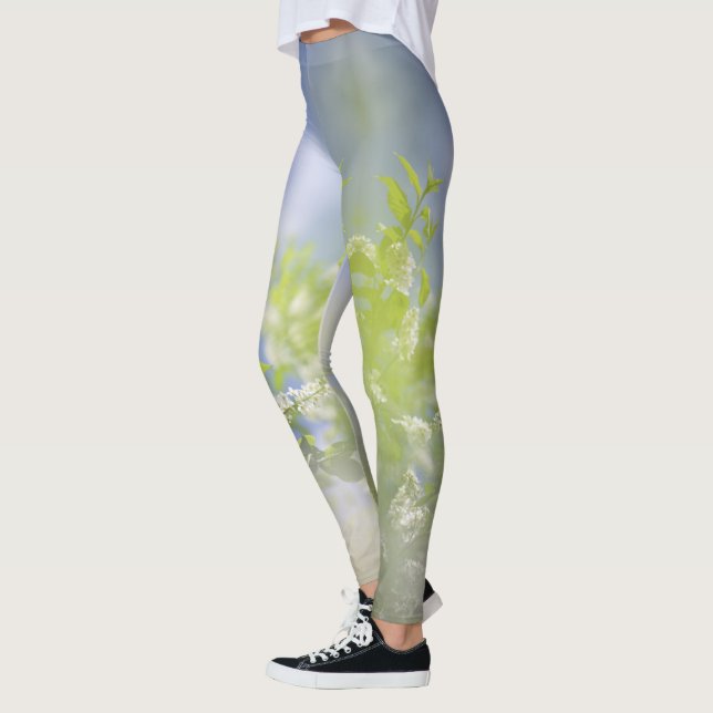 Bird Cherry Tree Blossoms Flowers Sky Leggings (Left)