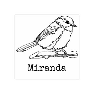 Bird Chickadee Songbird Monogrammed Name Rubber Stamp